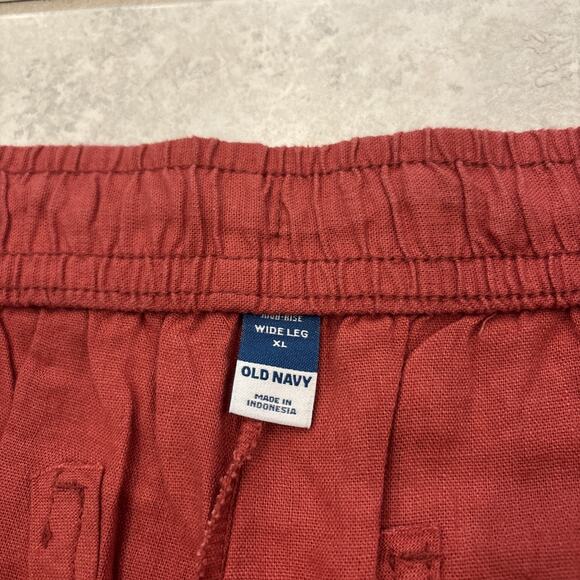 Old Navy Women's High Rise Wide Leg Linen Light Red Pull On Pants Sz XL Lounge - Picture 4 of 10